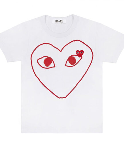 PLAY WHITE T-SHIRT WITH RED OUTLINE HEART